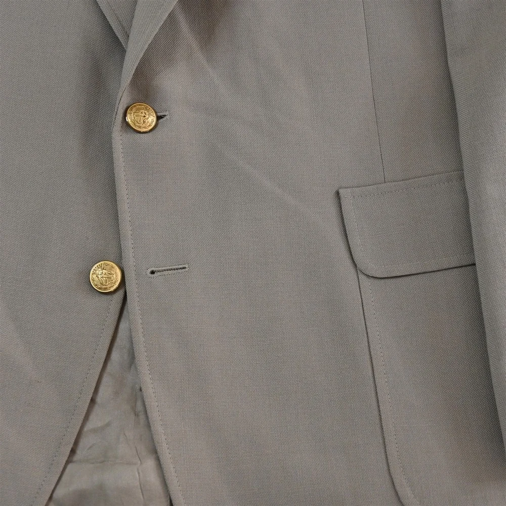 Vtg USA Made 44R Khaki Gold Button‎ Mens Blazer Suit Jacket Sport Coat
